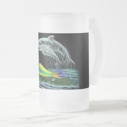 Meerjungfrau mit Delfinen Mattglas Bierglas (VorderseiteRechts)