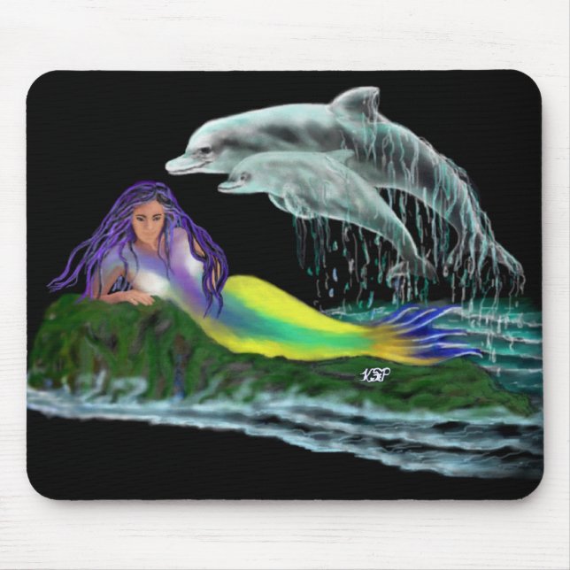 Meerjungfrau mit Delfinen Mousepad (Vorne)