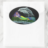 Meerjungfrau mit Delfinen Ovaler Aufkleber (Tasche)