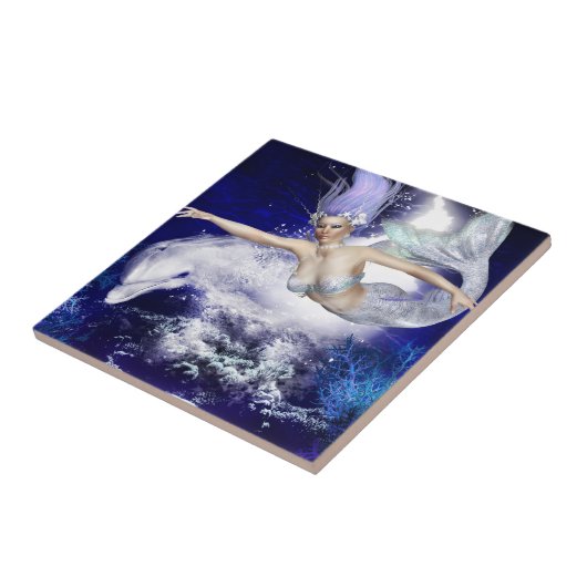 Meerjungfrau mit Delphin Fliese oder Trivet (Seite)