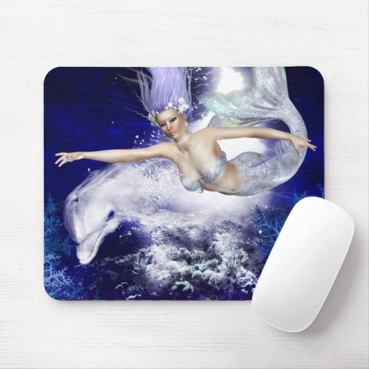 Meerjungfrau mit Delphin-Mausunterlage Mousepad (Mit Mouse)