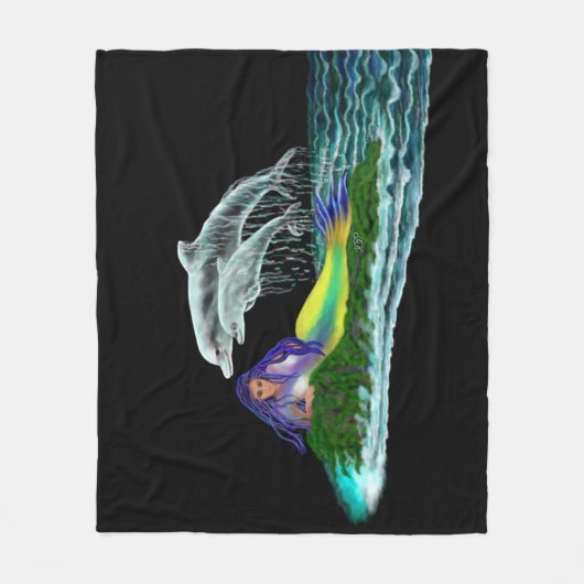 Meerjungfrau mit Delphinen Fleecedecke (Vorderseite)