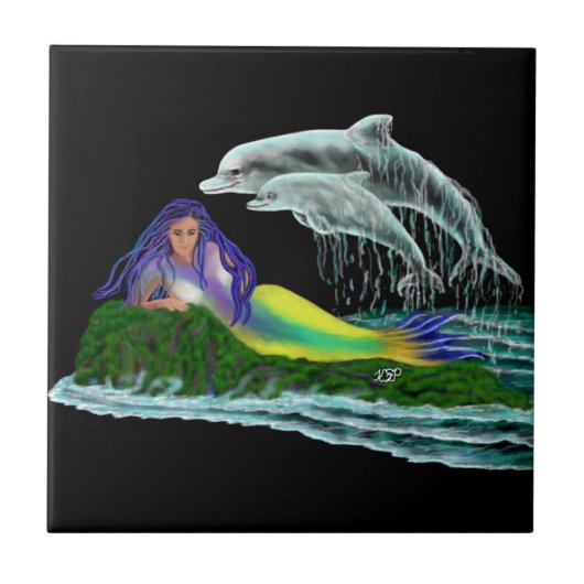Meerjungfrau mit Delphinen Fliese (Vorderseite)