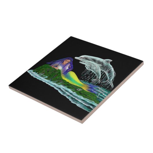 Meerjungfrau mit Delphinen Fliese (Seite)