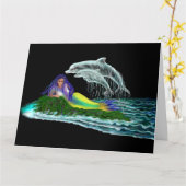 Meerjungfrau mit Delphinen Karte (Gelbe Blume)