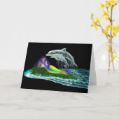 Meerjungfrau mit Delphinen Karte (Gelbe Blume)