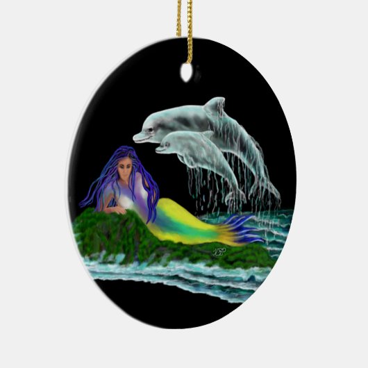 Meerjungfrau mit Delphinen Keramik Ornament (Rechts)