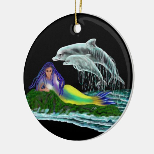 Meerjungfrau mit Delphinen Keramik Ornament (Links)