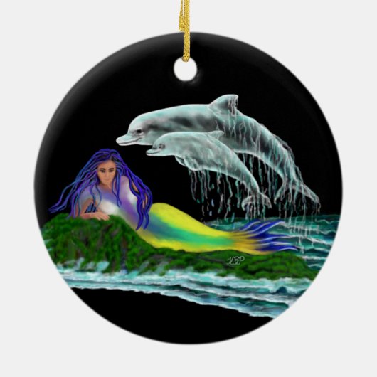 Meerjungfrau mit Delphinen Keramik Ornament (Hinten)