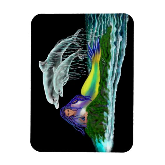 Meerjungfrau mit Delphinen Magnet (Vertikal)