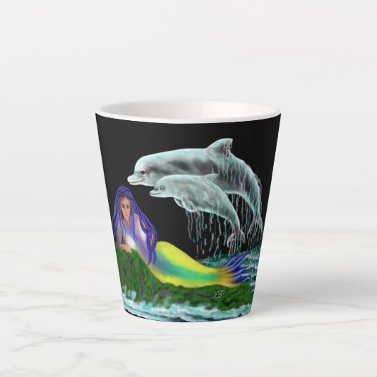 Meerjungfrau mit Delphinen Milchtasse (Vorderseite)