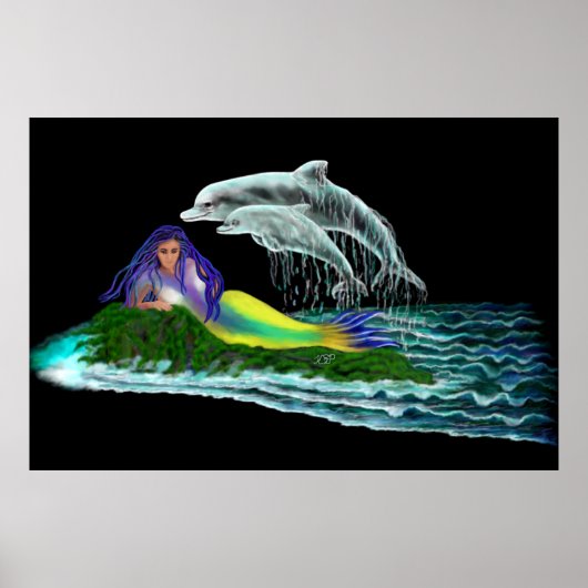 Meerjungfrau mit Delphinen Poster (Vorne)
