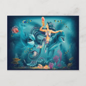 Meerjungfrau mit Delphinen Postkarte (Vorderseite)