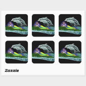 Meerjungfrau mit Delphinen Quadratischer Aufkleber (Blatt)