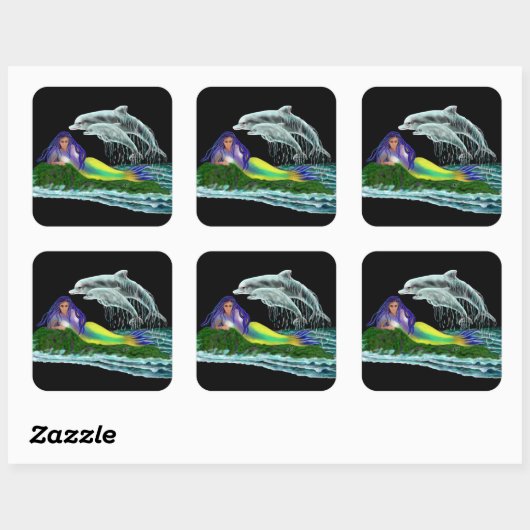 Meerjungfrau mit Delphinen Quadratischer Aufkleber (Blatt)