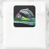 Meerjungfrau mit Delphinen Quadratischer Aufkleber (Tasche)