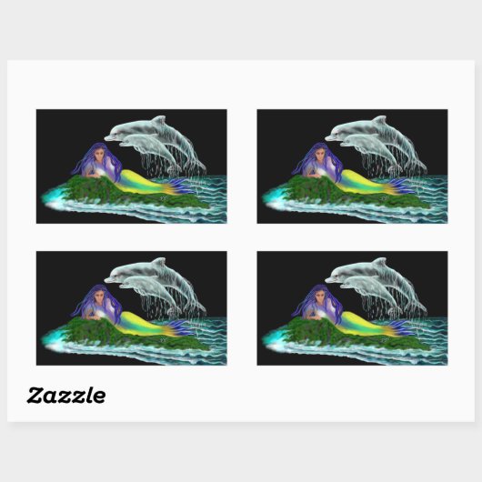 Meerjungfrau mit Delphinen Rechteckiger Aufkleber (Blatt)