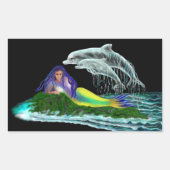 Meerjungfrau mit Delphinen Rechteckiger Aufkleber (Vorderseite)