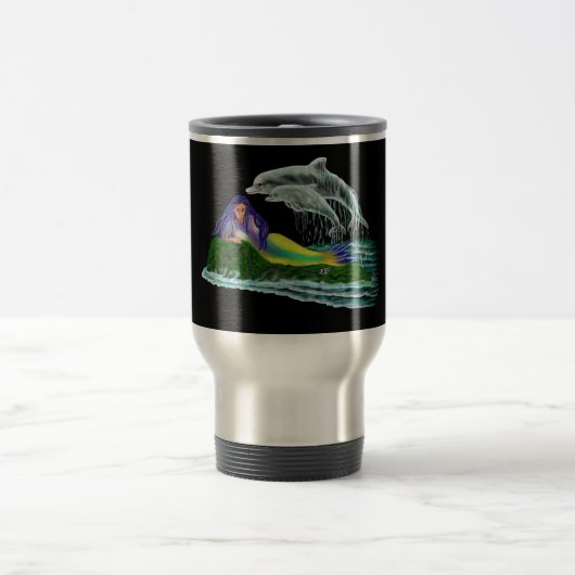 Meerjungfrau mit Delphinen Reisebecher (Mittel)