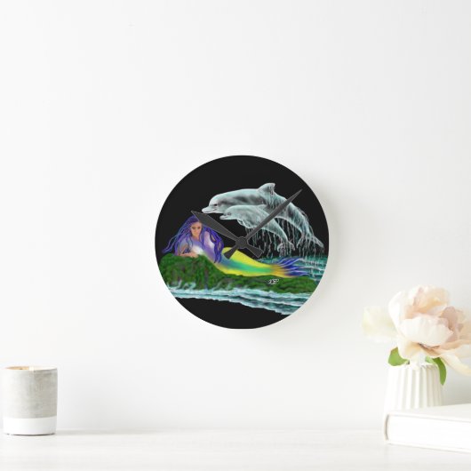 Meerjungfrau mit Delphinen Runde Wanduhr (Zuhause)