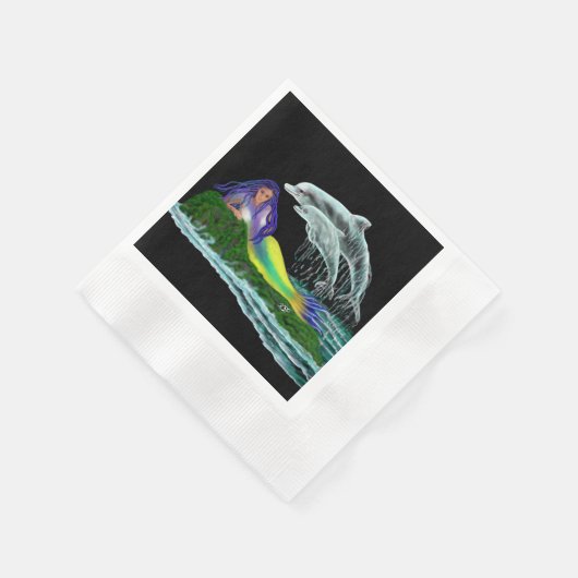 Meerjungfrau mit Delphinen Serviette (Ecke)