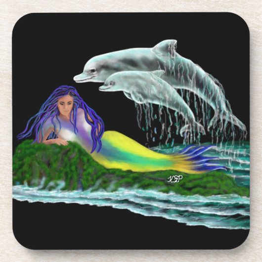 Meerjungfrau mit Delphinen Untersetzer (Vorderseite)