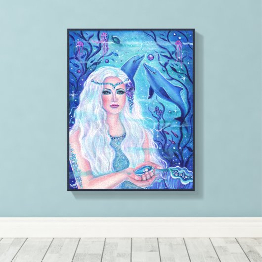 Meerjungfrau mit Delphinen von Renee L. Lavoie Leinwanddruck (Insitu (Holzboden))