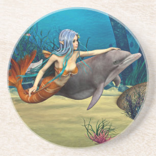 Meerjungfrau mit Dolphin Getränkeuntersetzer