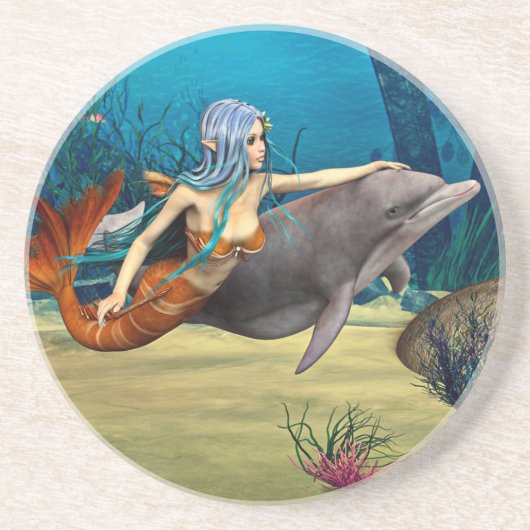 Meerjungfrau mit Dolphin Getränkeuntersetzer (Vorne)