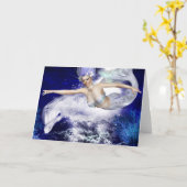 Meerjungfrau mit Dolphin Grußkarte Karte (Gelbe Blume)