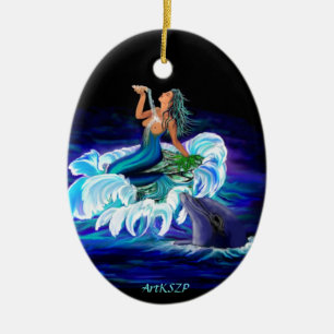 Meerjungfrau mit Dolphin Keramikornament