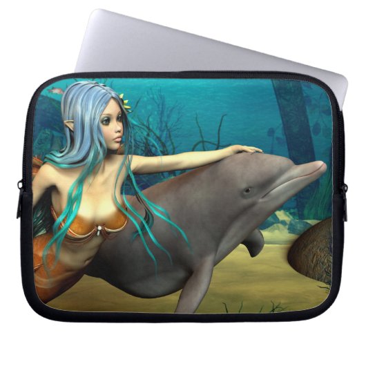 Meerjungfrau mit Dolphin Laptopschutzhülle (Vorderseite)
