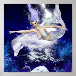 Meerjungfrau mit Dolphin Poster