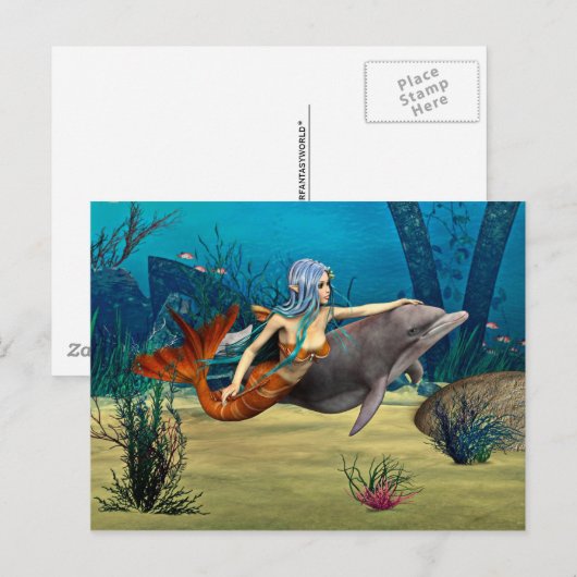 Meerjungfrau mit Dolphin Postkarte (Vorne/Hinten)