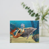 Meerjungfrau mit Dolphin Postkarte (Stehend Vorderseite)