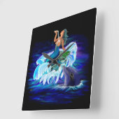 Meerjungfrau mit Dolphin Quadratische Wanduhr (Winkel)