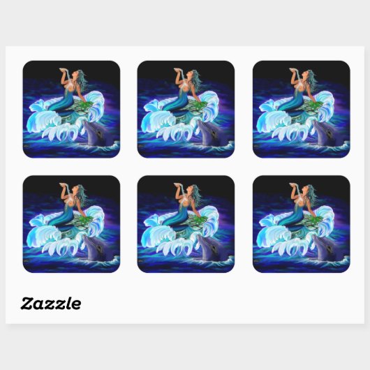 Meerjungfrau mit Dolphin Quadratischer Aufkleber (Blatt)