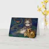 "Meerjungfrau mit einem Goldenen Drachen" Grußkart Karte (Gelbe Blume)