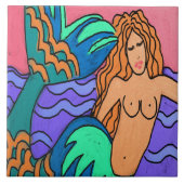 Meerjungfrau mit farbenfroher Schwanz Abstrakte Ku Fliese (Vorderseite)