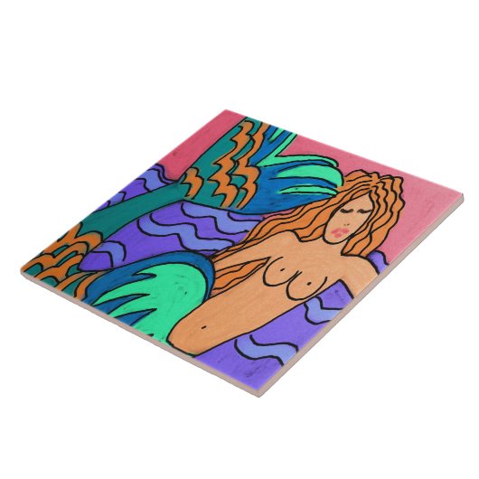 Meerjungfrau mit farbenfroher Schwanz Abstrakte Ku Fliese (Seite)