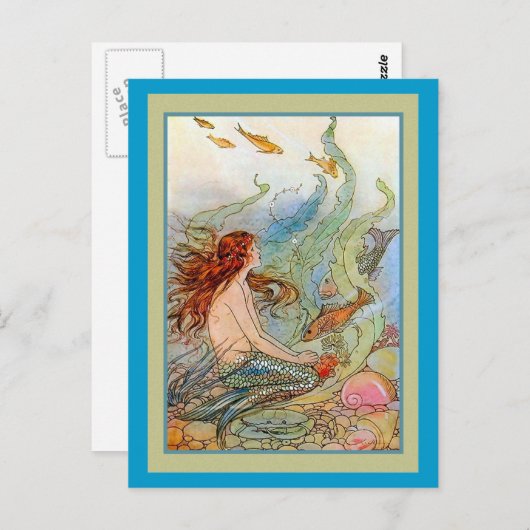 Meerjungfrau mit Fisch und Muscheln Postkarte (Vorne/Hinten)