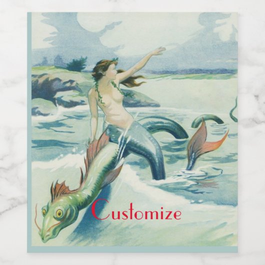 Meerjungfrau mit fließendem Thunder_Cove Weinetikett (Einzelnes Label)