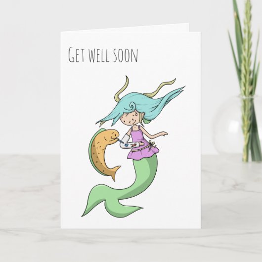 Meerjungfrau mit gebrochenem Arm und Fisch wird ba Karte (Vorderseite)