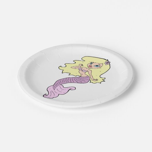 Meerjungfrau mit gelbem Haar Pappteller (Schrägansicht)