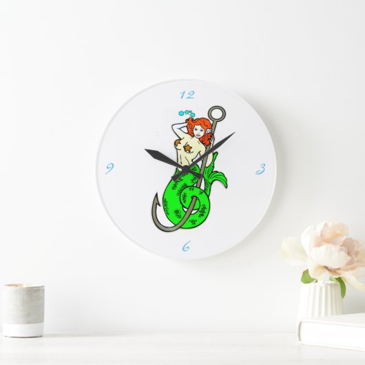 Meerjungfrau mit grünem Schwanz Große Wanduhr (Zuhause)