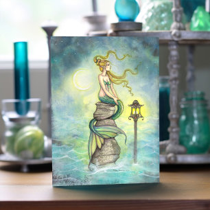 Meerjungfrau mit Laterne und Mond Fantasy-Kunst Karte