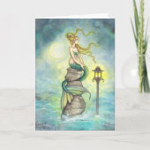 Meerjungfrau mit Lattern und Moon Fantasy Art Karte (Vorderseite)