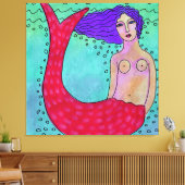 Meerjungfrau mit Lila Haarfarbe Abstrakte digitale Leinwanddruck (Insitu (Wohnzimmer))