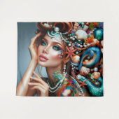 Meerjungfrau mit Meeresschätze Schmuck Wandteppich (Vorderseite (Horizontal))