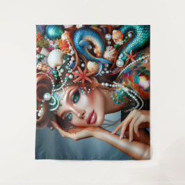 Meerjungfrau mit Meeresschätze Schmuck Wandteppich